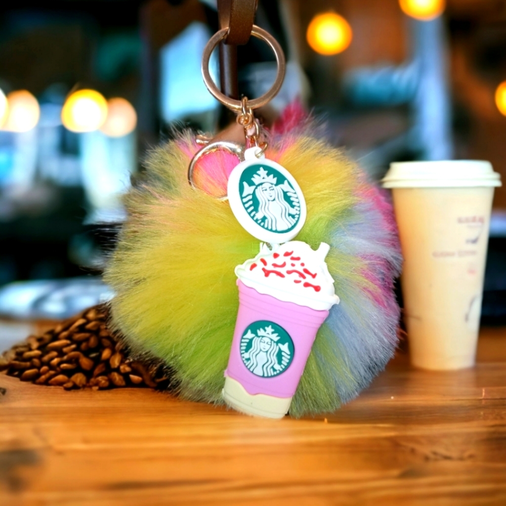 Starbucks Pompom Keychain Bag Tag